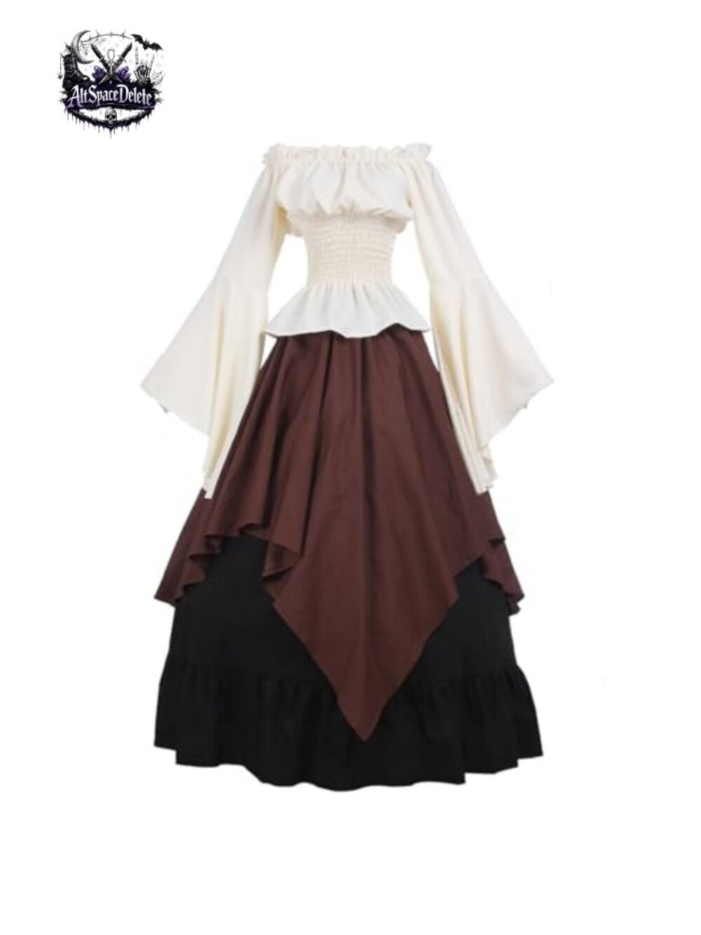 Renaissance Peasant Dress Set Smocked Off Shoulder Chiffon Top Maxi Skirt